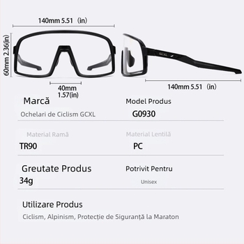 GCXL ochelari sport de exterior cu schimbare de culoare pentru alpinism, drumeții și ciclism, unisex, protecție UV