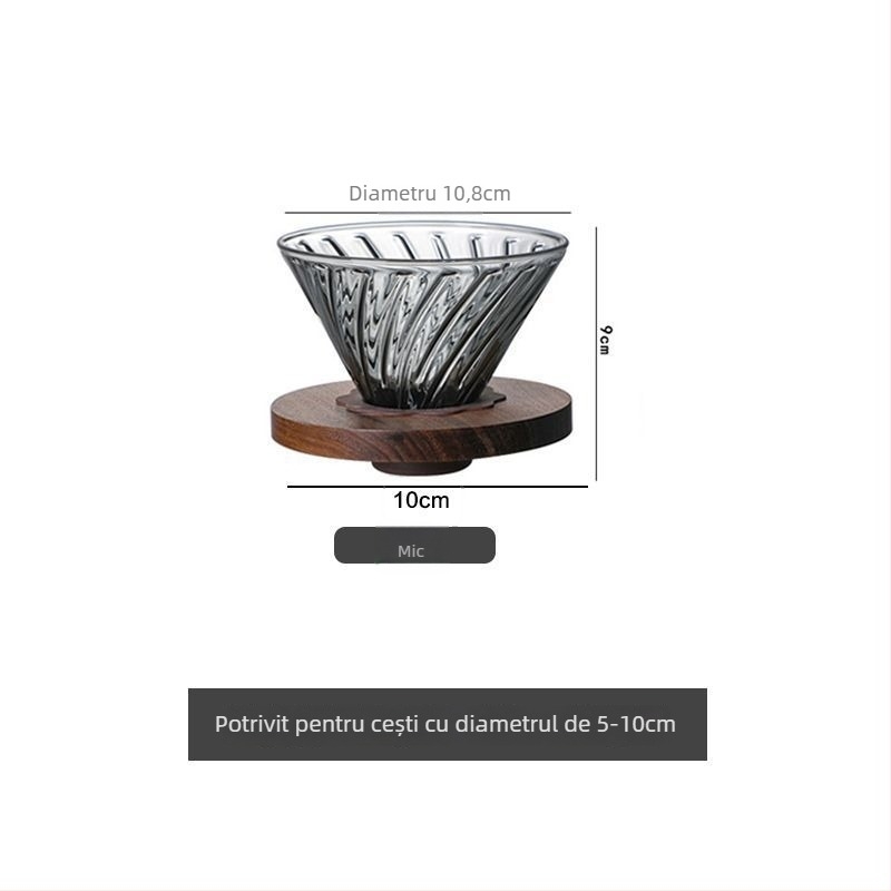 Set ceainic de cafea din sticlă fumuriu gri cu accente din lemn de nuc, cană pour-over și filtru pentru turnare manuală