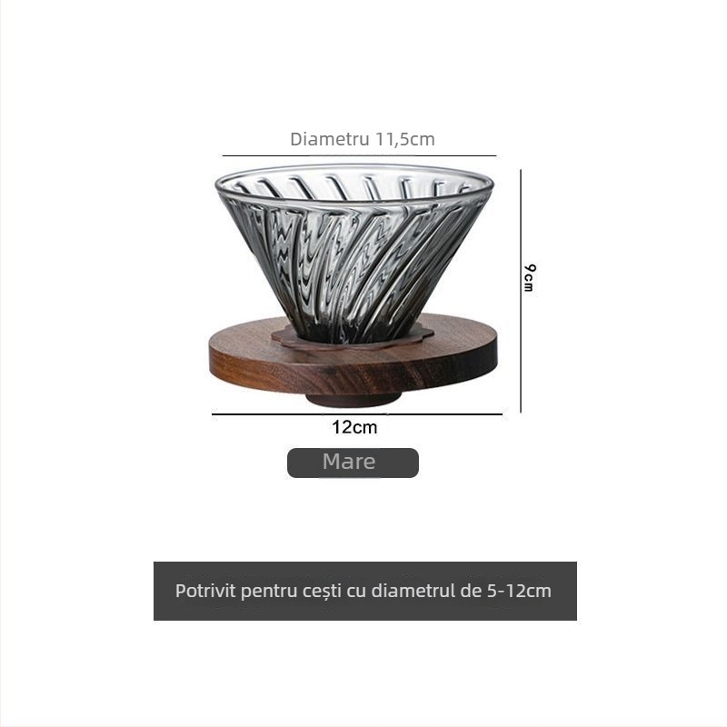 Set ceainic de cafea din sticlă fumuriu gri cu accente din lemn de nuc, cană pour-over și filtru pentru turnare manuală