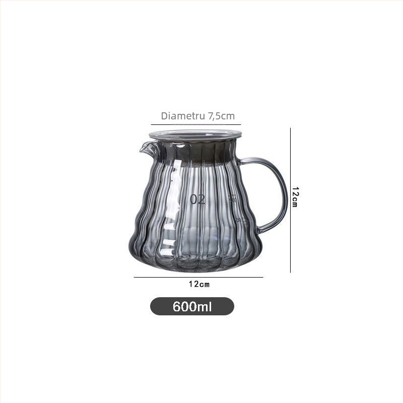 Set ceainic de cafea din sticlă fumuriu gri cu accente din lemn de nuc, cană pour-over și filtru pentru turnare manuală
