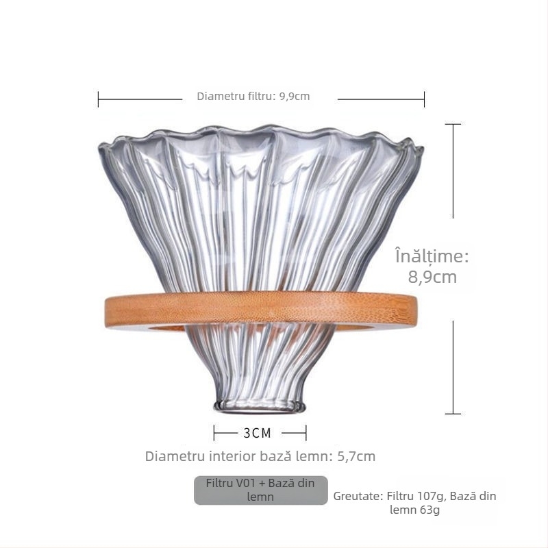 Set ceainic de cafea din sticlă fumuriu gri cu accente din lemn de nuc, cană pour-over și filtru pentru turnare manuală