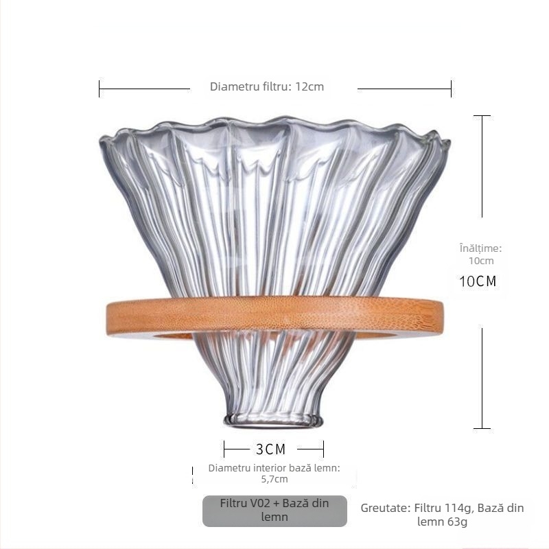 Set ceainic de cafea din sticlă fumuriu gri cu accente din lemn de nuc, cană pour-over și filtru pentru turnare manuală