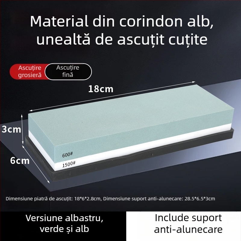 Piatră de ascuțit cu două fețe, din corund alb, pentru bucătărie și uz casnic