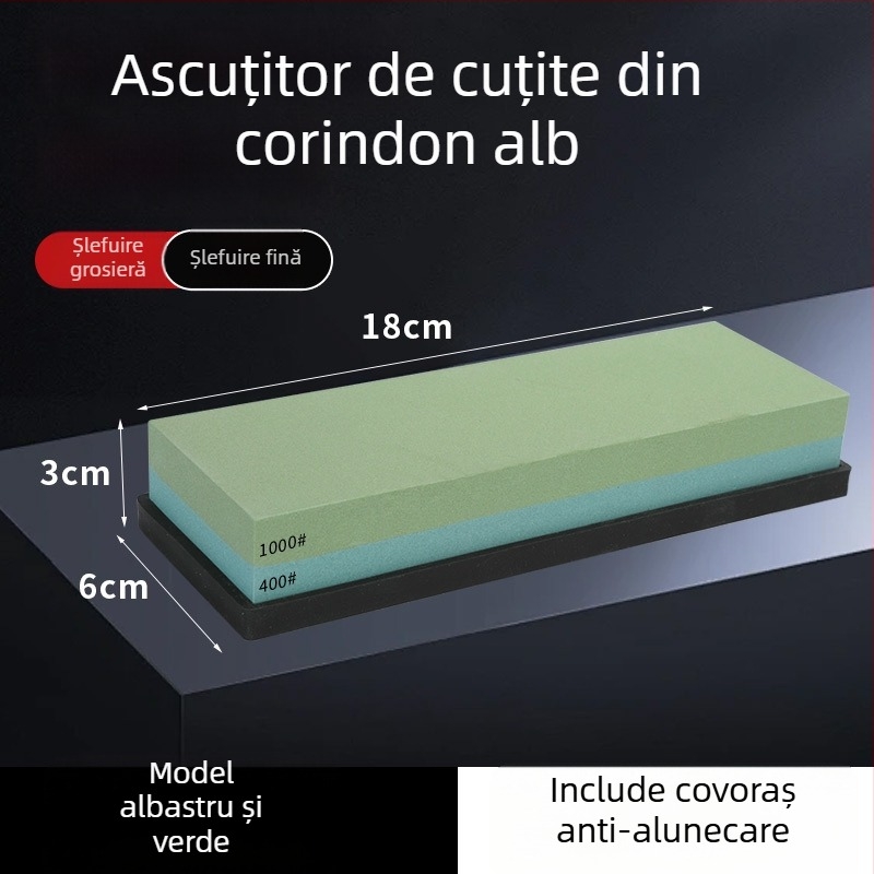 Piatră de ascuțit cu două fețe, din corund alb, pentru bucătărie și uz casnic