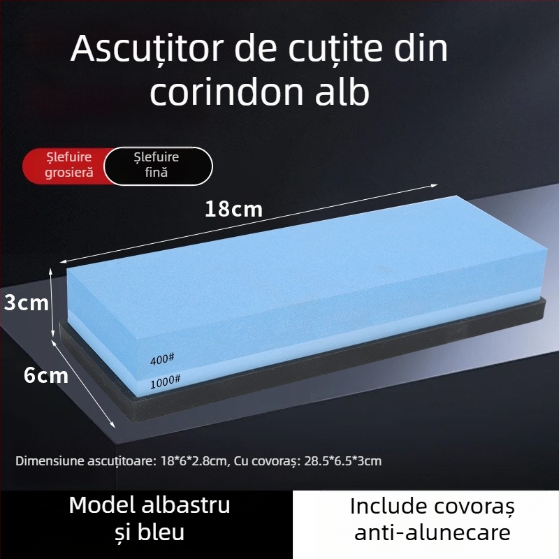 Piatră de ascuțit cu două fețe, din corund alb, pentru bucătărie și uz casnic