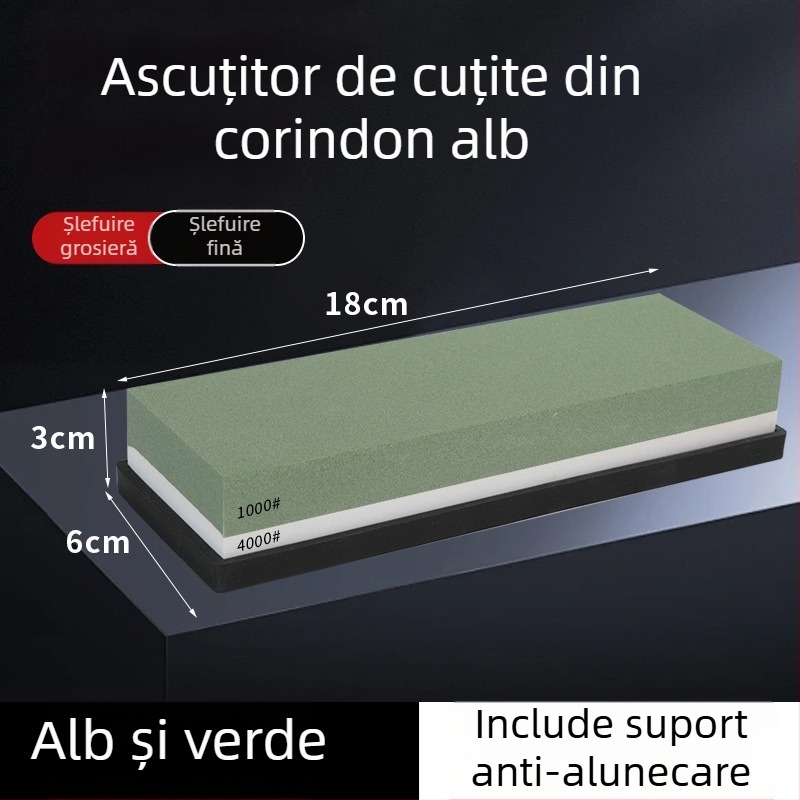 Piatră de ascuțit cu două fețe, din corund alb, pentru bucătărie și uz casnic