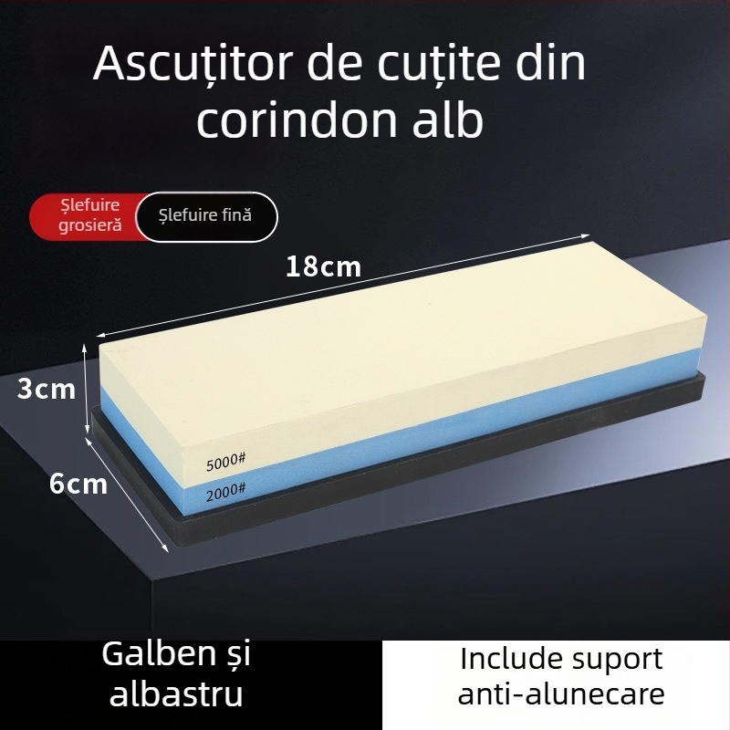 Piatră de ascuțit cu două fețe, din corund alb, pentru bucătărie și uz casnic