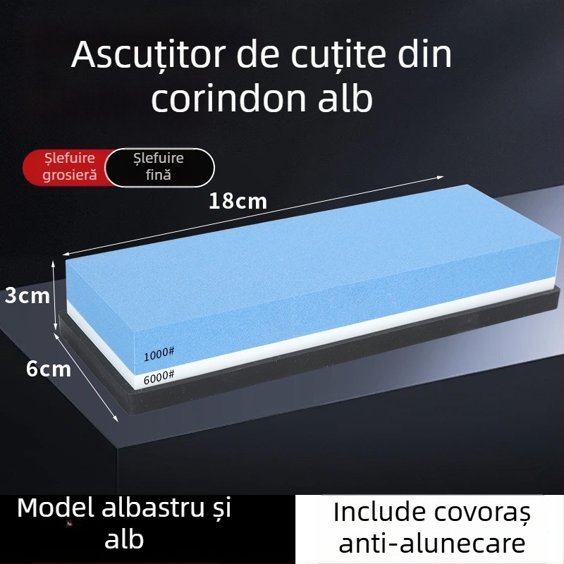 Piatră de ascuțit cu două fețe, din corund alb, pentru bucătărie și uz casnic