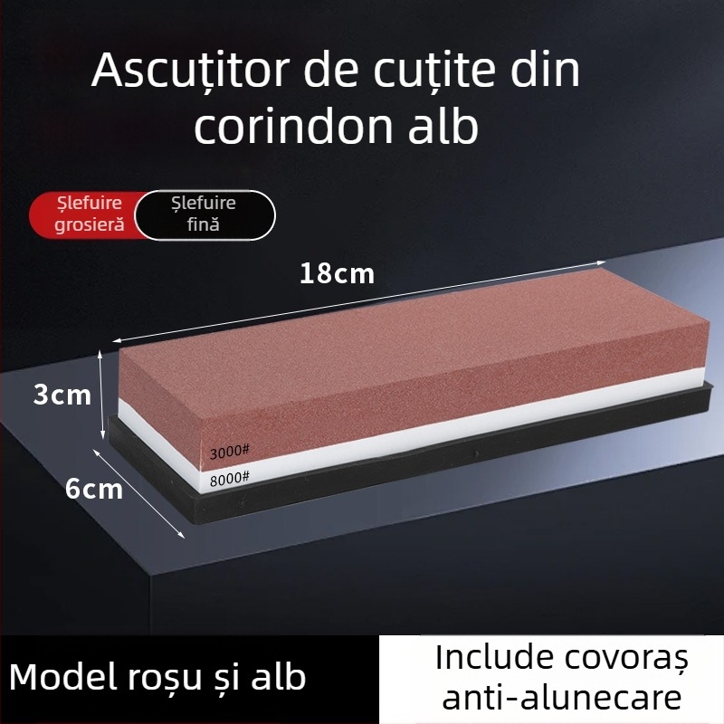Piatră de ascuțit cu două fețe, din corund alb, pentru bucătărie și uz casnic