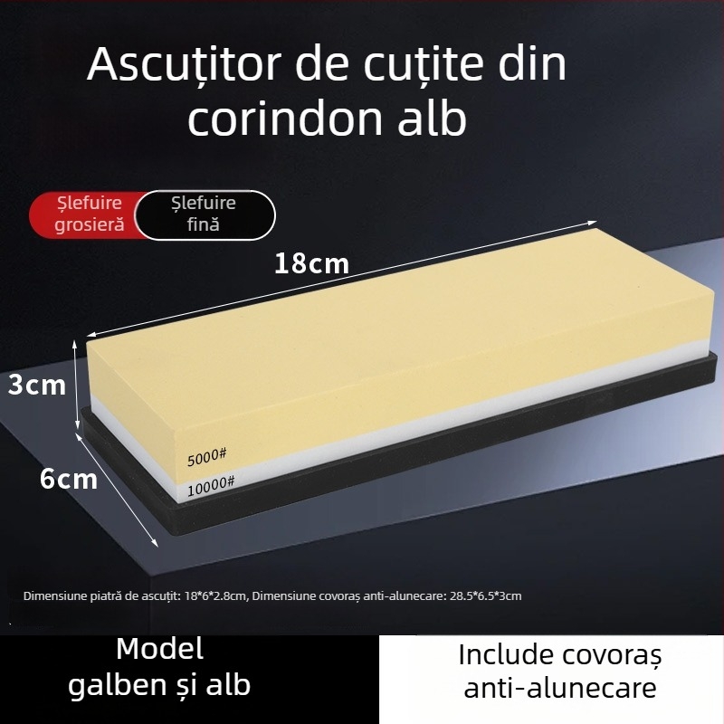 Piatră de ascuțit cu două fețe, din corund alb, pentru bucătărie și uz casnic