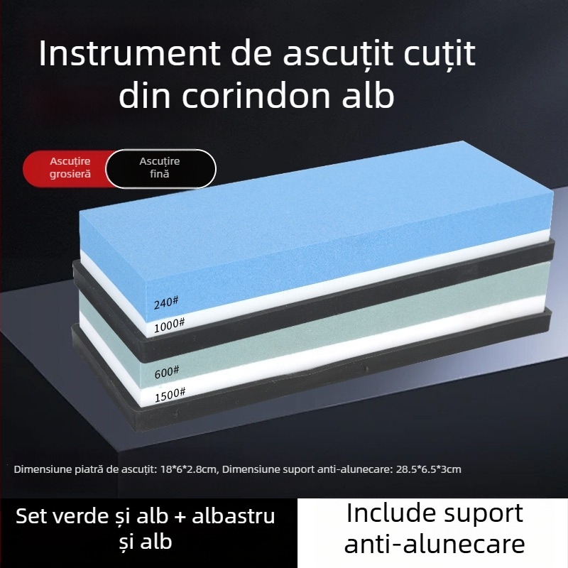 Piatră de ascuțit cu două fețe, din corund alb, pentru bucătărie și uz casnic