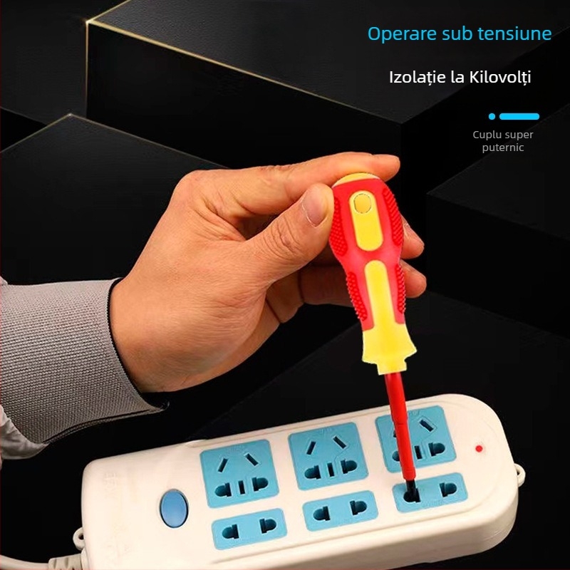 Șurubelniță izolată pentru înaltă tensiune, cu vârf magnetic, pentru electricieni — vârf plat și vârf cruciform, oțel de unelte S2, mâner din silicon