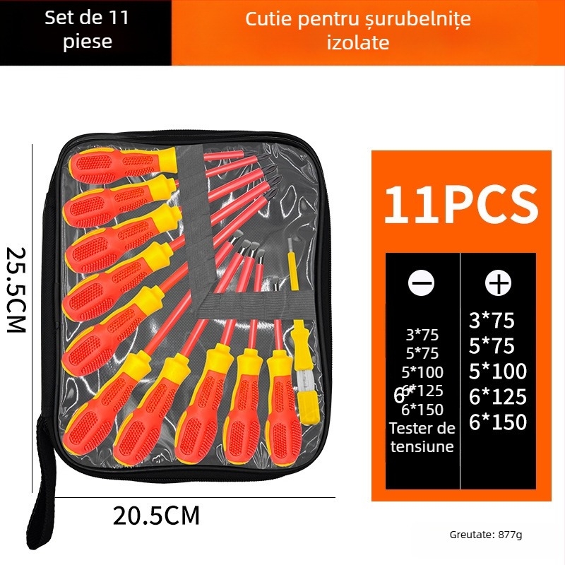 Șurubelniță izolată pentru înaltă tensiune, cu vârf magnetic, pentru electricieni — vârf plat și vârf cruciform, oțel de unelte S2, mâner din silicon