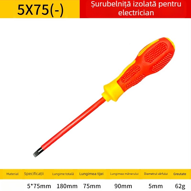 Șurubelniță izolată pentru înaltă tensiune, cu vârf magnetic, pentru electricieni — vârf plat și vârf cruciform, oțel de unelte S2, mâner din silicon