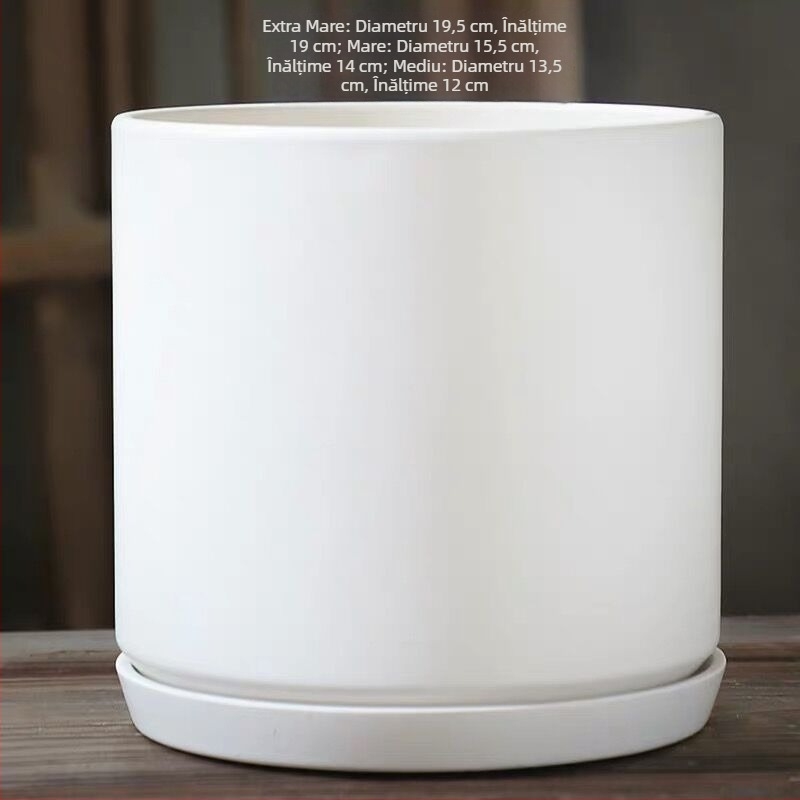 Ghiveci ceramic, alb mat, cu tavă neagră, stil nordic, design creativ pentru plante verzi (mari și mici)