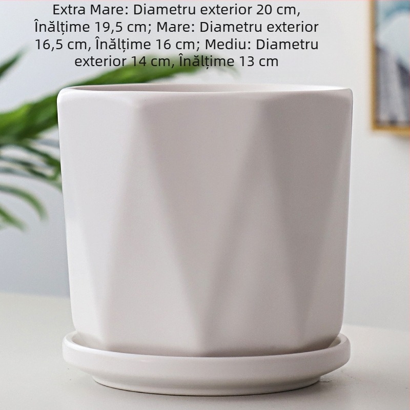 Ghiveci ceramic, alb mat, cu tavă neagră, stil nordic, design creativ pentru plante verzi (mari și mici)