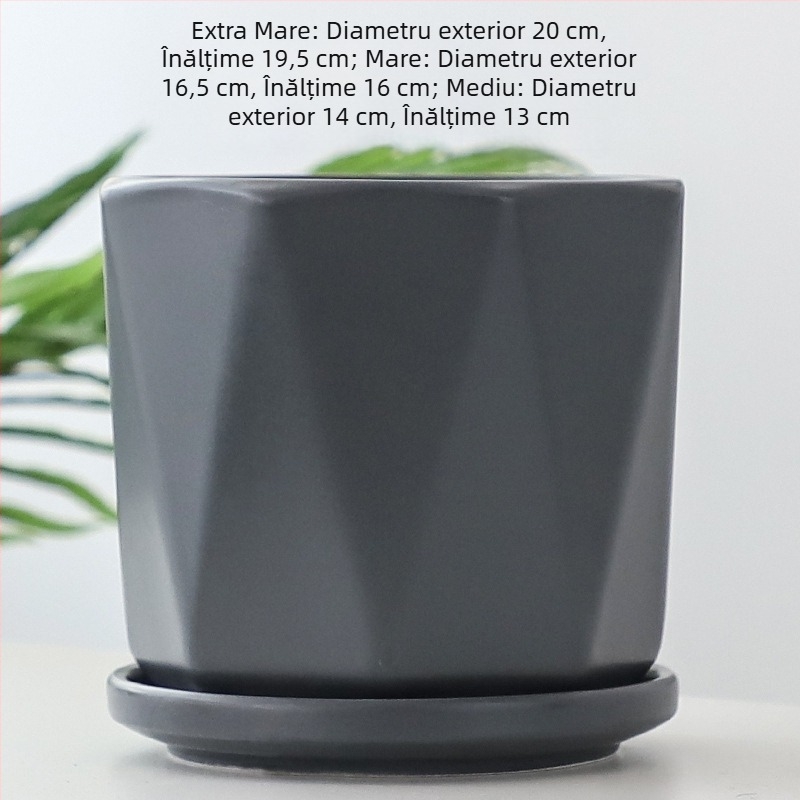Ghiveci ceramic, alb mat, cu tavă neagră, stil nordic, design creativ pentru plante verzi (mari și mici)