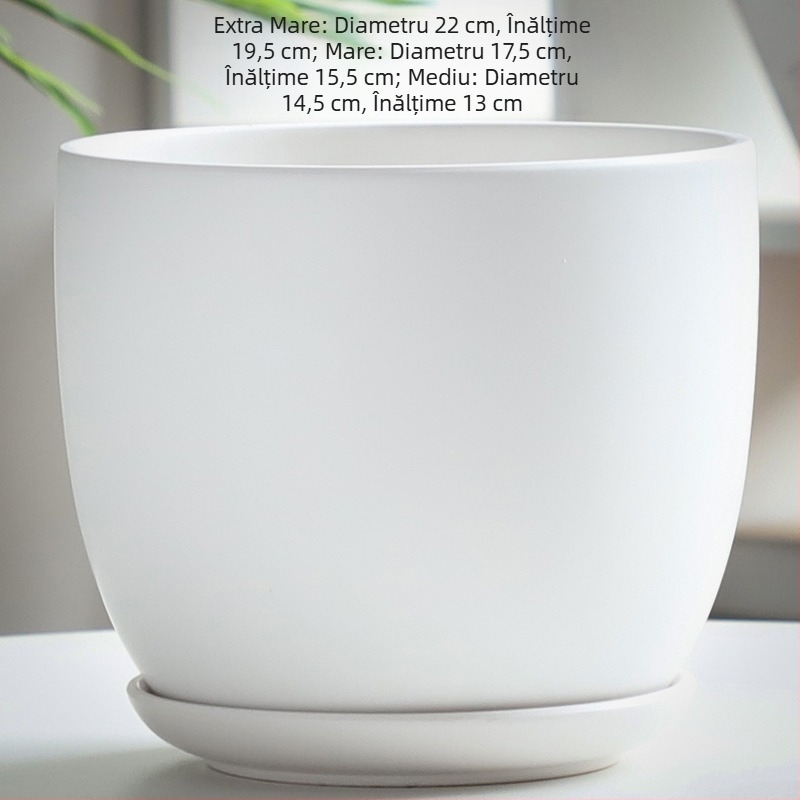 Ghiveci ceramic, alb mat, cu tavă neagră, stil nordic, design creativ pentru plante verzi (mari și mici)