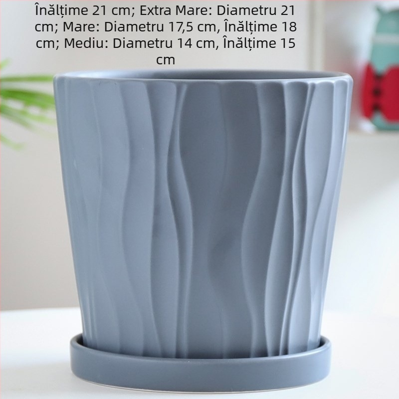 Ghiveci ceramic, alb mat, cu tavă neagră, stil nordic, design creativ pentru plante verzi (mari și mici)