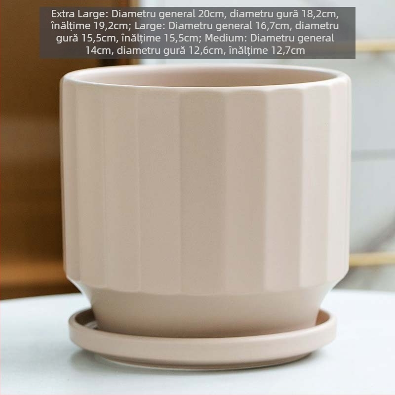 Ghiveci ceramic, alb mat, cu tavă neagră, stil nordic, design creativ pentru plante verzi (mari și mici)