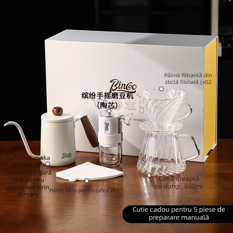 Bincoo Kit de cafea pentru filtrare manuală cu râșniță, set portabil pentru uz casnic