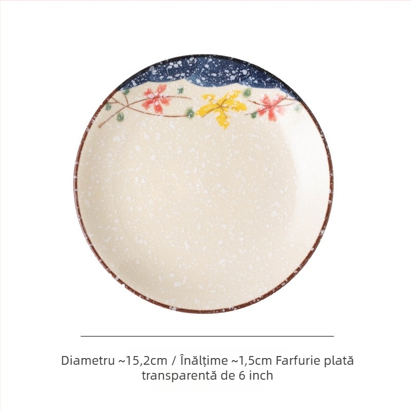 Farfurie adâncă din ceramică în stil japonez, rotundă, diametru 17–18 cm, pentru uz casnic; potrivită pentru pește, fructe și fructe uscate