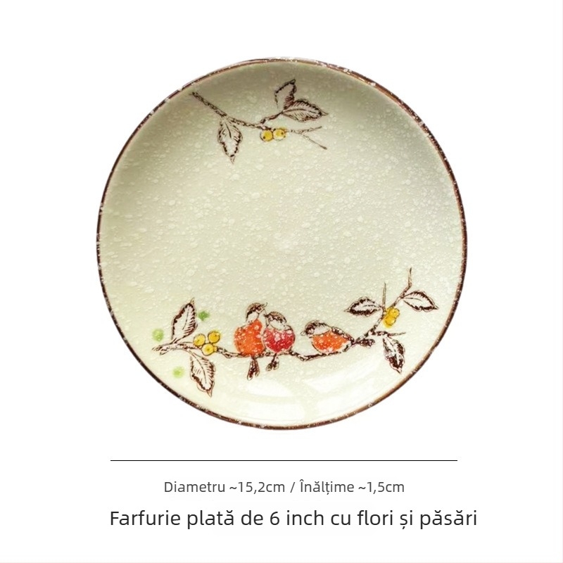 Farfurie adâncă din ceramică în stil japonez, rotundă, diametru 17–18 cm, pentru uz casnic; potrivită pentru pește, fructe și fructe uscate