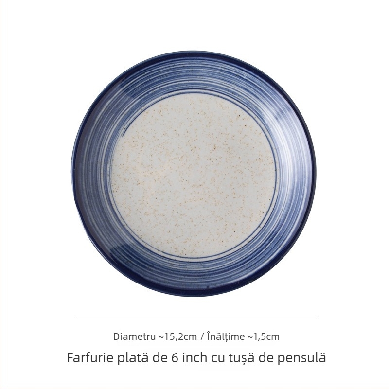 Farfurie adâncă din ceramică în stil japonez, rotundă, diametru 17–18 cm, pentru uz casnic; potrivită pentru pește, fructe și fructe uscate