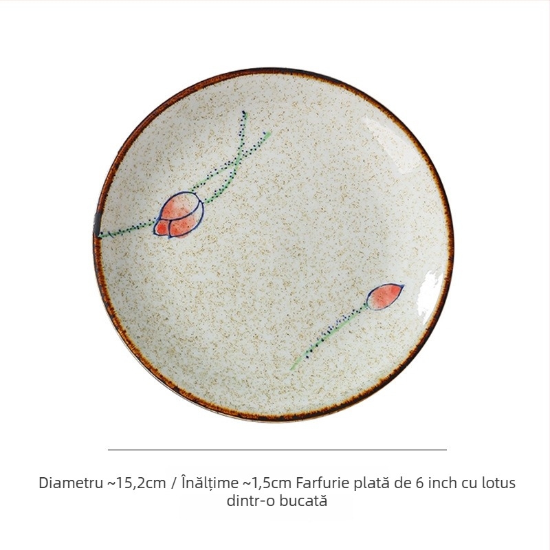 Farfurie adâncă din ceramică în stil japonez, rotundă, diametru 17–18 cm, pentru uz casnic; potrivită pentru pește, fructe și fructe uscate