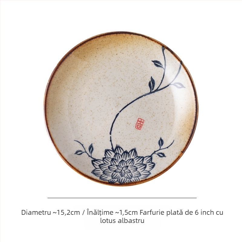 Farfurie adâncă din ceramică în stil japonez, rotundă, diametru 17–18 cm, pentru uz casnic; potrivită pentru pește, fructe și fructe uscate