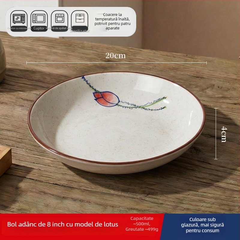 Farfurie adâncă din ceramică în stil japonez, rotundă, diametru 17–18 cm, pentru uz casnic; potrivită pentru pește, fructe și fructe uscate