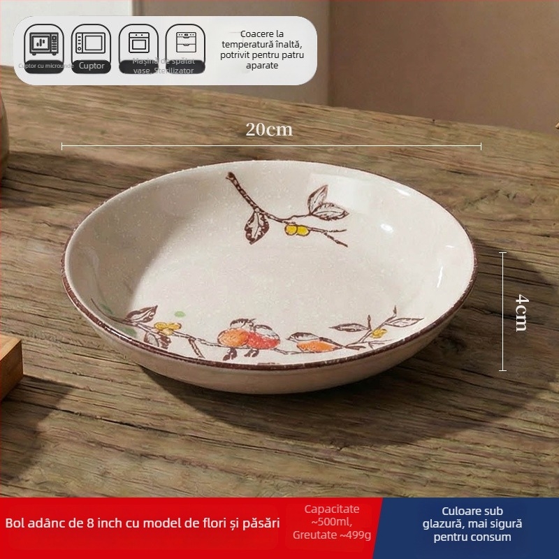 Farfurie adâncă din ceramică în stil japonez, rotundă, diametru 17–18 cm, pentru uz casnic; potrivită pentru pește, fructe și fructe uscate