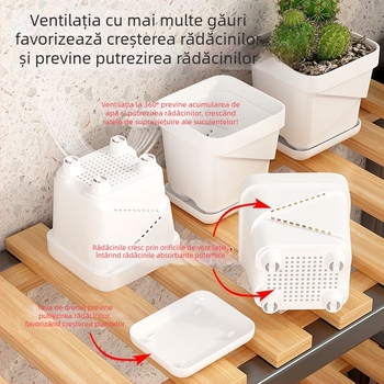 Ghiveci plastic respirabil pentru suculente, cu tavă inferioară pătrată îmbunătățită, pentru birou sau casă, design Nordic creativ.