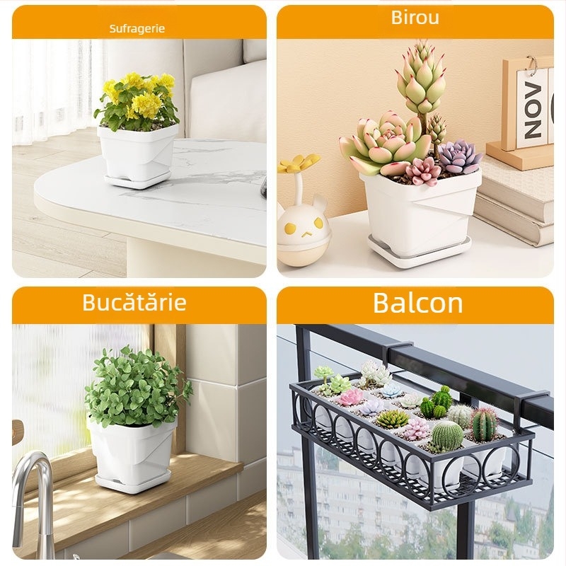 Ghiveci plastic respirabil pentru suculente, cu tavă inferioară pătrată îmbunătățită, pentru birou sau casă, design Nordic creativ.