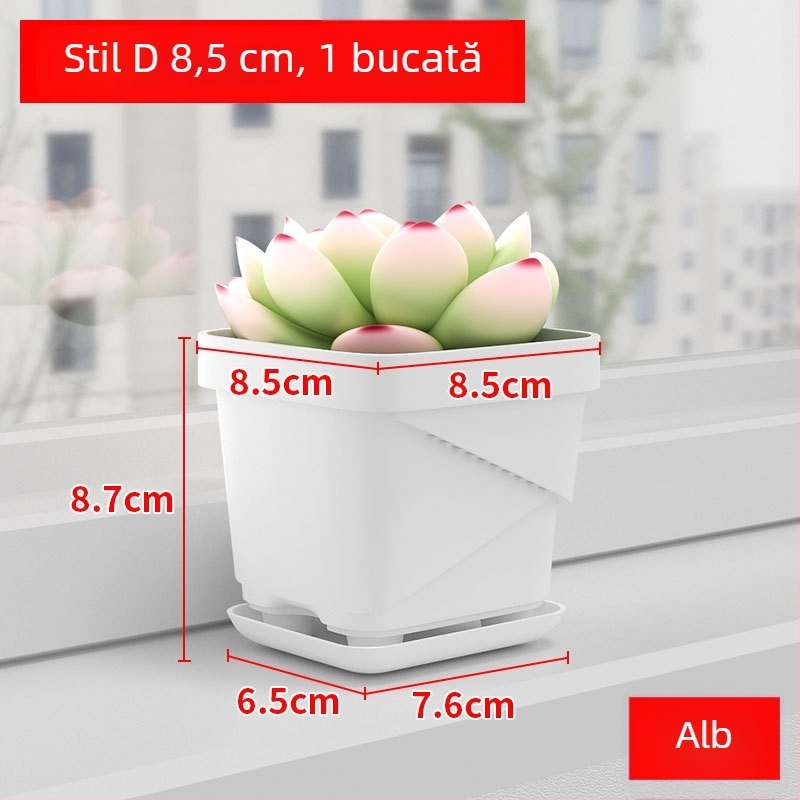 Ghiveci plastic respirabil pentru suculente, cu tavă inferioară pătrată îmbunătățită, pentru birou sau casă, design Nordic creativ.