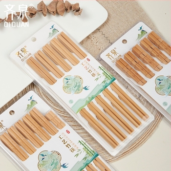 Bețișoare din bambus natural, 10 perechi, design desene animate, antiderapante, ne lacuite, imprimare carbonizată