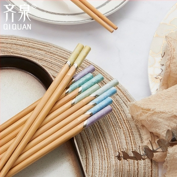 Bețișoare din bambus natural, 10 perechi, design desene animate, antiderapante, ne lacuite, imprimare carbonizată