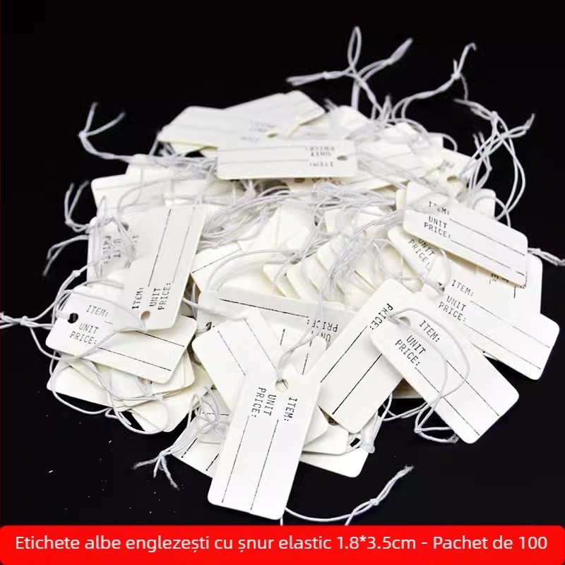 Șnur elastic mare, etichetă goală de agățat 3×4,5 cm pentru bagaje, haine și corpuri de iluminat – etichetă de preț