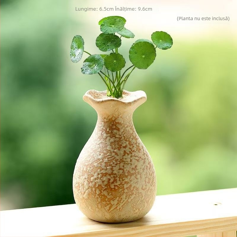 Vază ceramică, stil Zen, cu gât lat, din ceramică tip stoneware, retro, pentru decor de birou și aranjamente hidroponice