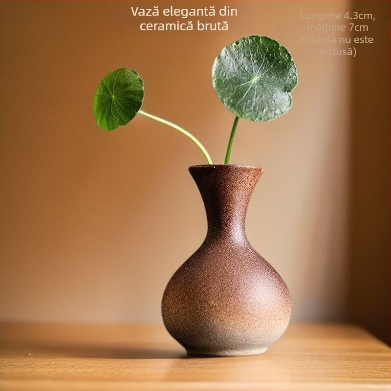 Vază ceramică, stil Zen, cu gât lat, din ceramică tip stoneware, retro, pentru decor de birou și aranjamente hidroponice