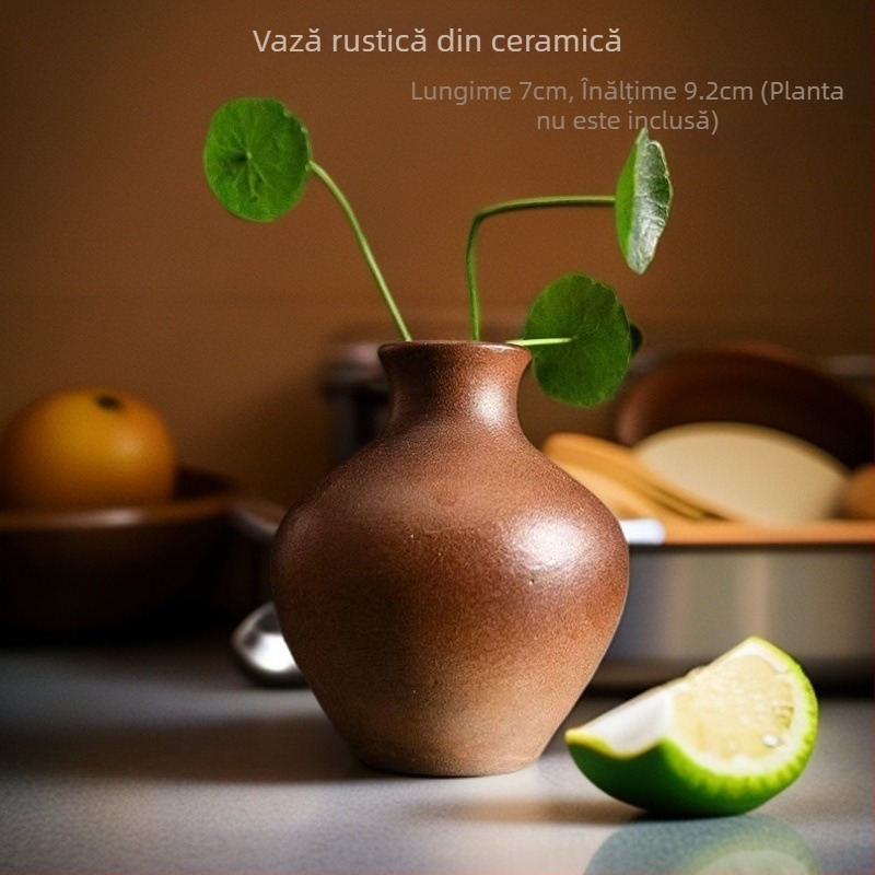 Vază ceramică, stil Zen, cu gât lat, din ceramică tip stoneware, retro, pentru decor de birou și aranjamente hidroponice