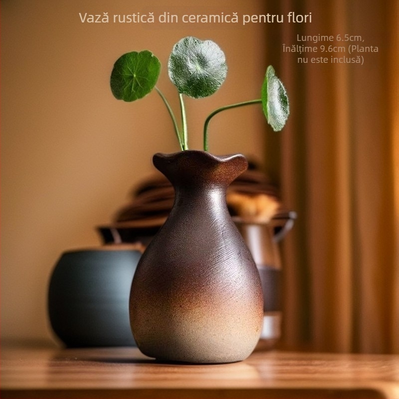 Vază ceramică, stil Zen, cu gât lat, din ceramică tip stoneware, retro, pentru decor de birou și aranjamente hidroponice
