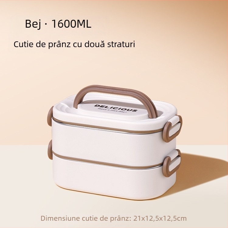 Cutie de prânz izolată, cu mai multe niveluri, pentru birou, compatibilă cu microunde, cu capacitate mare și compartiment pentru orez