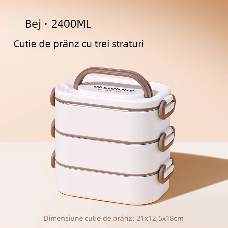 Cutie de prânz izolată, cu mai multe niveluri, pentru birou, compatibilă cu microunde, cu capacitate mare și compartiment pentru orez