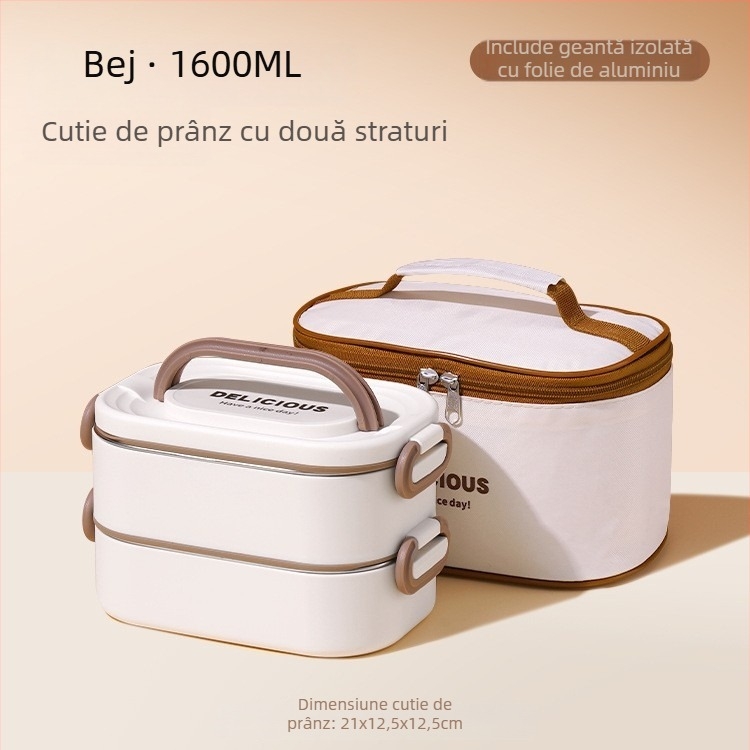 Cutie de prânz izolată, cu mai multe niveluri, pentru birou, compatibilă cu microunde, cu capacitate mare și compartiment pentru orez
