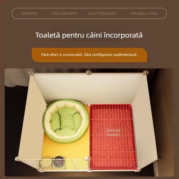 Cușcă de câini în stil vilă pentru rase mici, cu interior spațios, toaletă integrată și cușcă pentru câine separată