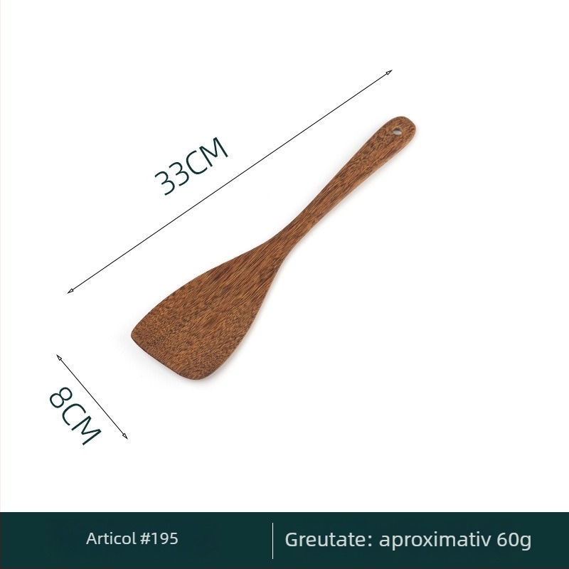 Set complet de spatule din lemn pentru bucătărie: spatulă pentru prăjit, lingură de orez și alte spatule