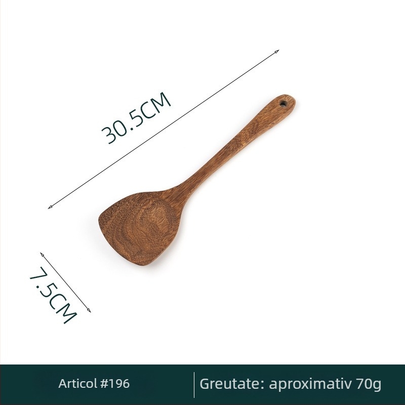 Set complet de spatule din lemn pentru bucătărie: spatulă pentru prăjit, lingură de orez și alte spatule
