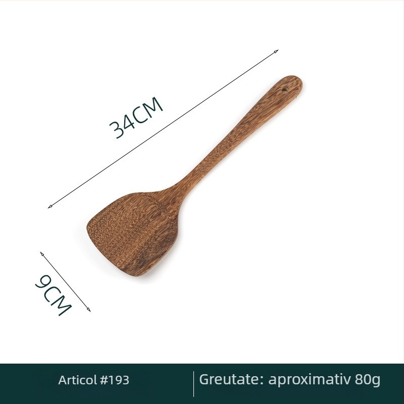 Set complet de spatule din lemn pentru bucătărie: spatulă pentru prăjit, lingură de orez și alte spatule