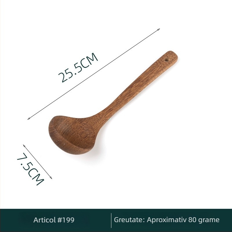 Set complet de spatule din lemn pentru bucătărie: spatulă pentru prăjit, lingură de orez și alte spatule